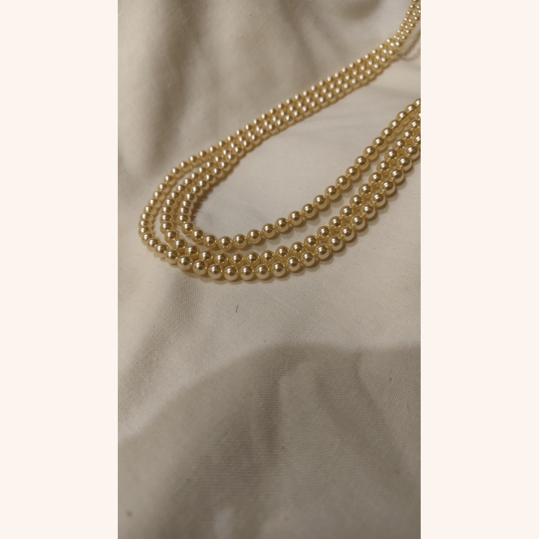 Light Gold 3 Strand Swarovski Pearl Necklace with small pearls at the top
